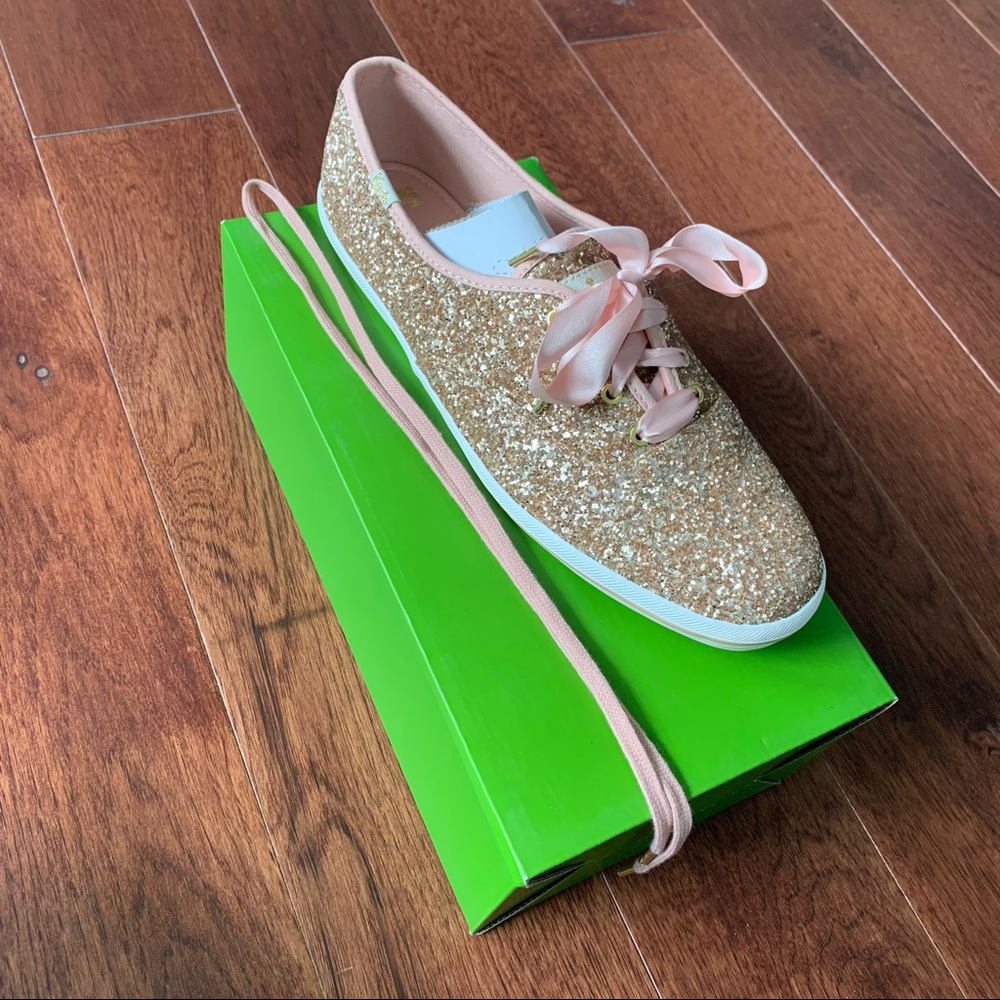 keds x kate spade rose gold glitter sneakers